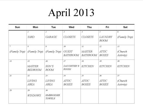 Spring Cleaning Calendar